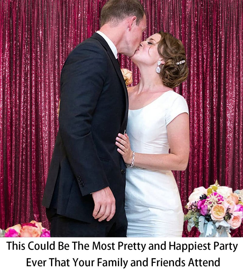 ShinyBeauty Sequin Curtains 2 Panels 2ftx8ft Wine Glitter Backdrop for YouTube Videos Burgundy Sequin Curtains for Backdrop - Image 2